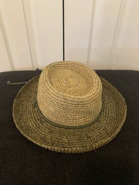 Woven Straw Sun Hat with Green Trim